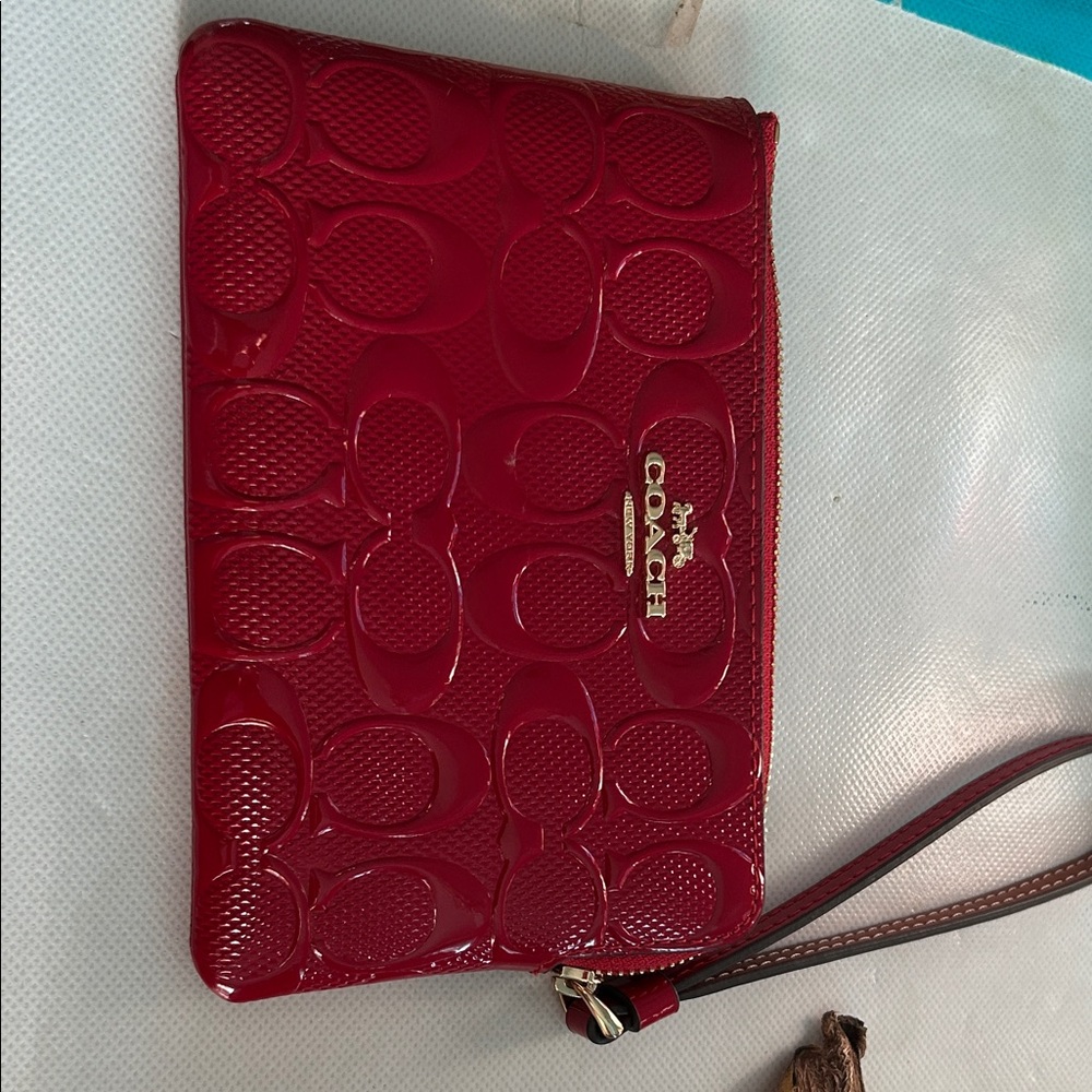 Coach Embossed Red Wristlet Clutch